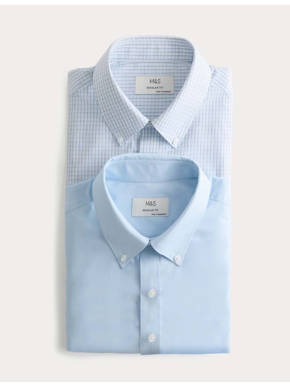Marks & Spencer Sada 2 ks kostkovaných triček s krátkým rukávem, normální střih Marks & Spencer modrá