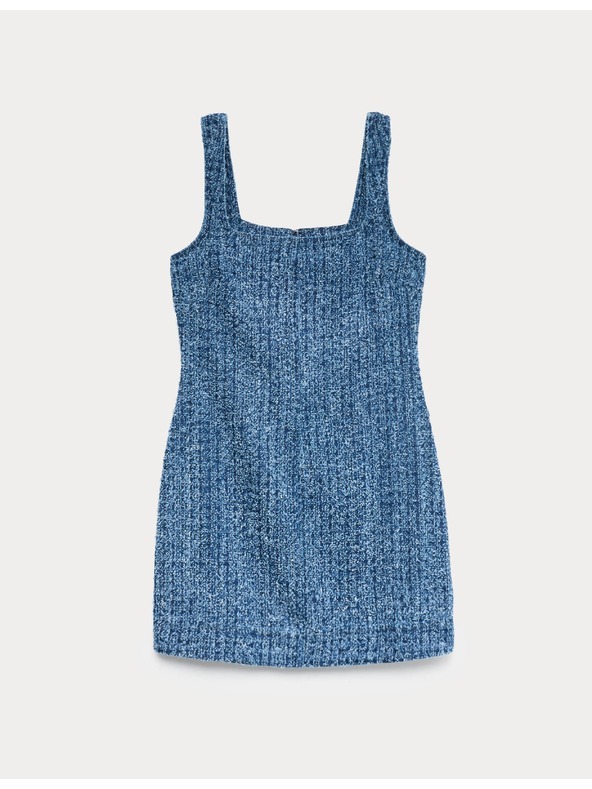Marks & Spencer Splývavé denimové mini šaty z čisté bavlny ozdobené střapci Marks & Spencer námořnická modrá