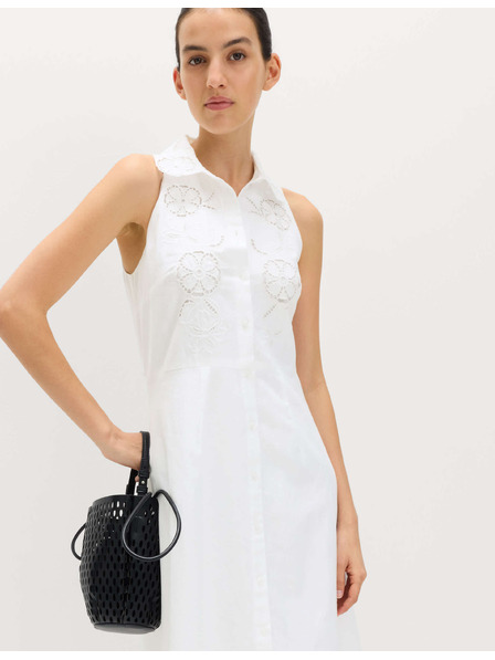 Marks & Spencer Košilové midi šaty s výšivkou, vysoký podíl lnu Marks & Spencer smetanová