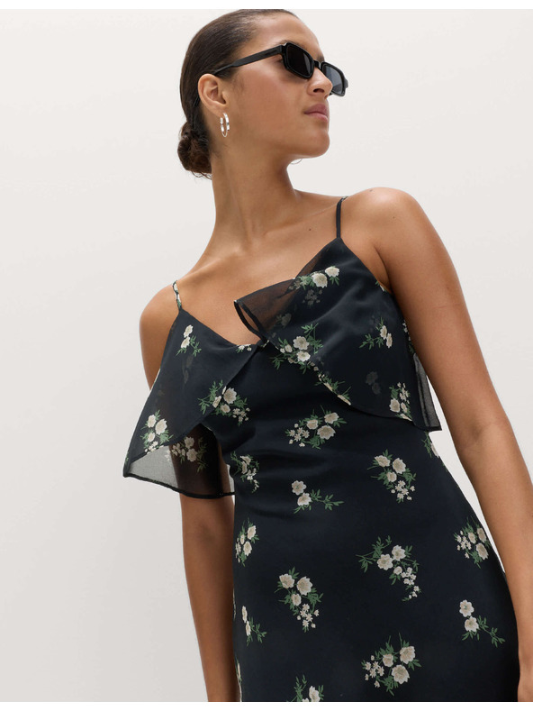 Marks & Spencer Květované košilkové midaxi šaty s ozdobnou šálou Marks & Spencer černá