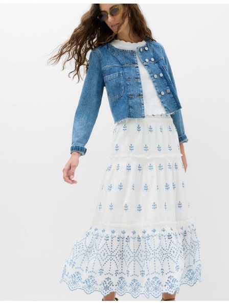 Marks & Spencer Vyšívaná nabíraná midaxi sukně, z čisté bavlny Marks & Spencer bílá