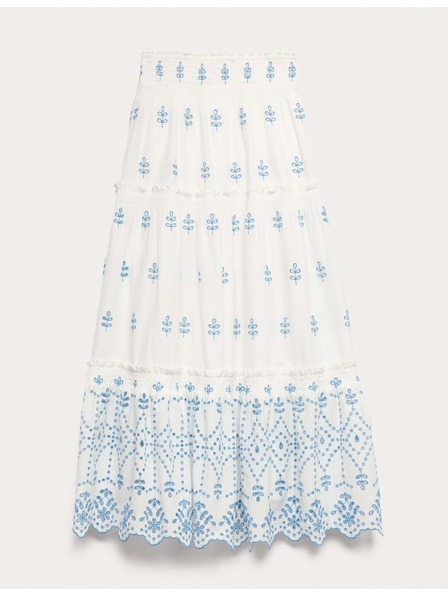 Marks & Spencer Vyšívaná nabíraná midaxi sukně, z čisté bavlny Marks & Spencer bílá
