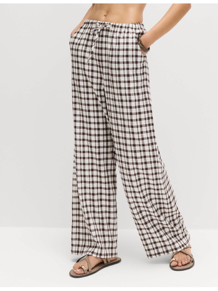 Marks & Spencer Kalhoty z materiálu Gingham, s vysokým podílem lnu s širokými nohavicemi Marks & Spencer hnědá