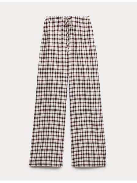 Marks & Spencer Kalhoty z materiálu Gingham, s vysokým podílem lnu s širokými nohavicemi Marks & Spencer hnědá