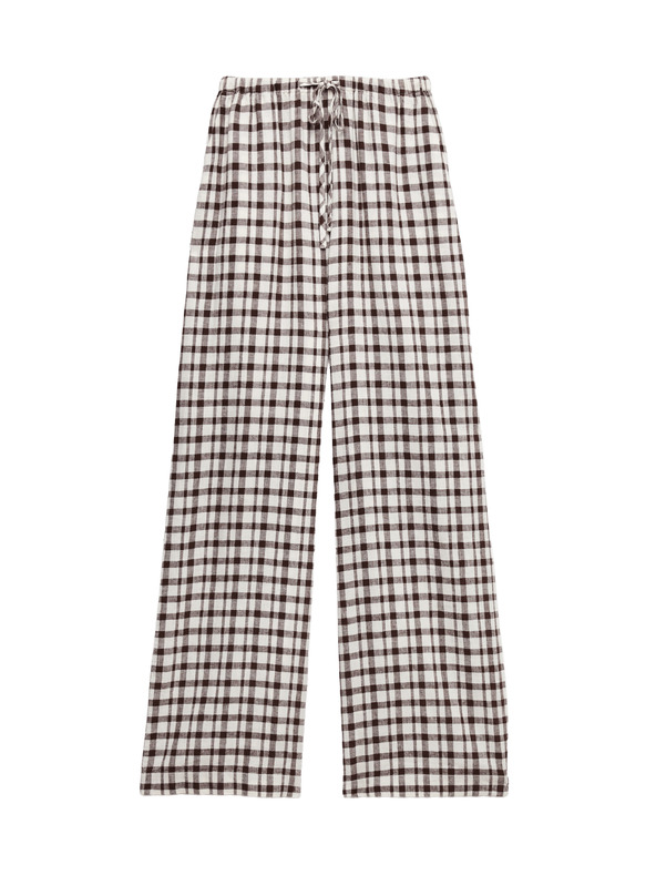 Marks & Spencer Kalhoty z materiálu Gingham, s vysokým podílem lnu s širokými nohavicemi Marks & Spencer hnědá