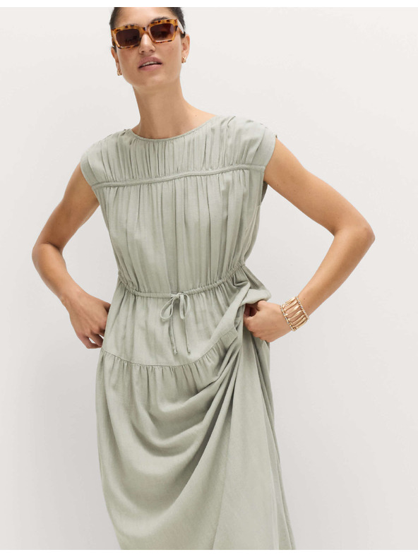 Marks & Spencer Maxi šaty se zvýrazněným pasem a nabíraným lnem Marks & Spencer zelená