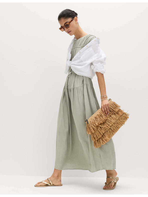 Marks & Spencer Maxi šaty se zvýrazněným pasem a nabíraným lnem Marks & Spencer zelená