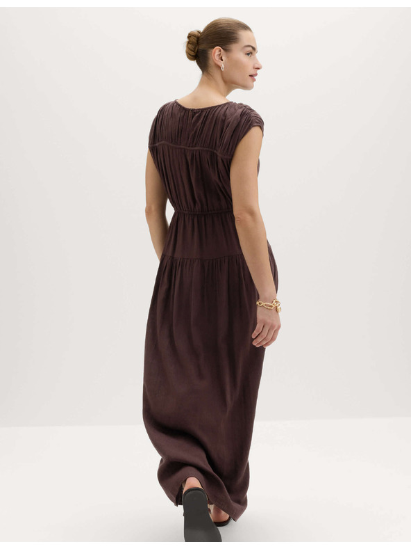 Marks & Spencer Maxi šaty se zvýrazněným pasem a nabíraným lnem Marks & Spencer hnědá