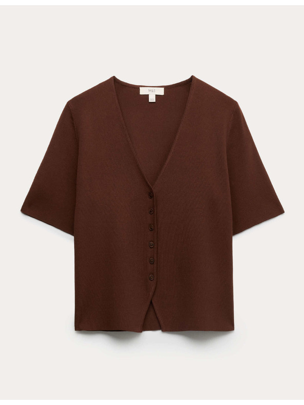 Marks & Spencer Propínací kardigan úzkého střihu s výstřihem do V Marks & Spencer hnědá