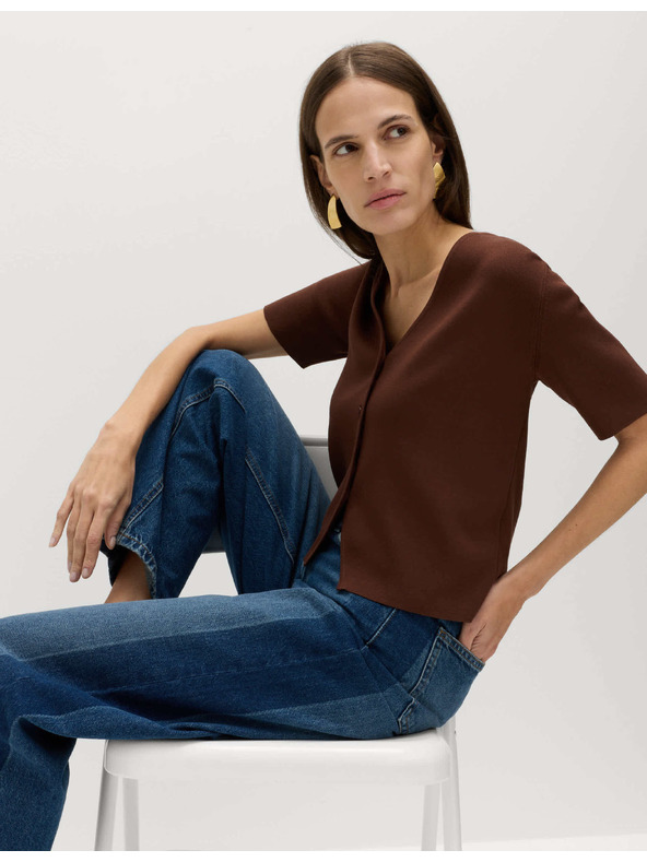 Marks & Spencer Propínací kardigan úzkého střihu s výstřihem do V Marks & Spencer hnědá