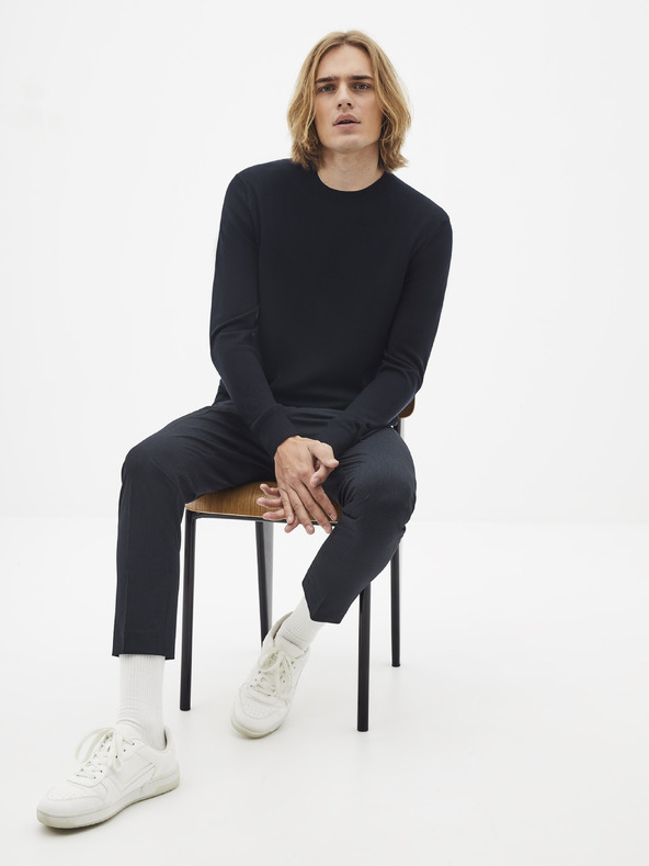 Celio Tmavě modrý vlněný basic svetr Celio Semerirond