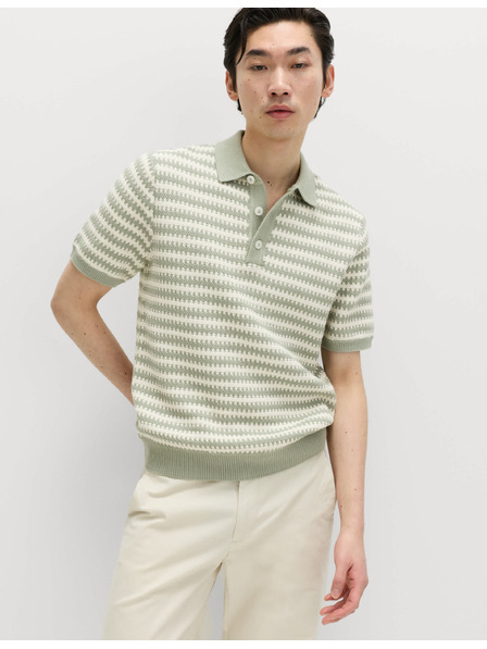 Marks & Spencer Pruhovaná pletená polokošile s texturou, z čisté bavlny Marks & Spencer zelená