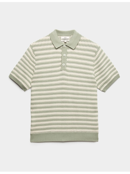 Marks & Spencer Pruhovaná pletená polokošile s texturou, z čisté bavlny Marks & Spencer zelená