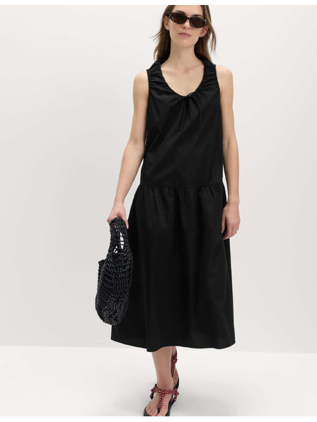 Marks & Spencer Nabírané midi šaty s vázáním, z čisté bavlny Marks & Spencer černá