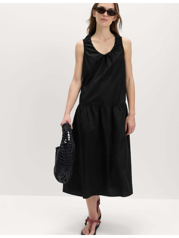 Marks & Spencer Nabírané midi šaty s vázáním, z čisté bavlny Marks & Spencer černá