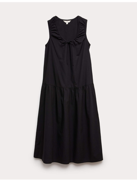 Marks & Spencer Nabírané midi šaty s vázáním, z čisté bavlny Marks & Spencer černá
