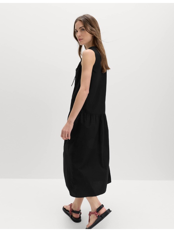 Marks & Spencer Nabírané midi šaty s vázáním, z čisté bavlny Marks & Spencer černá