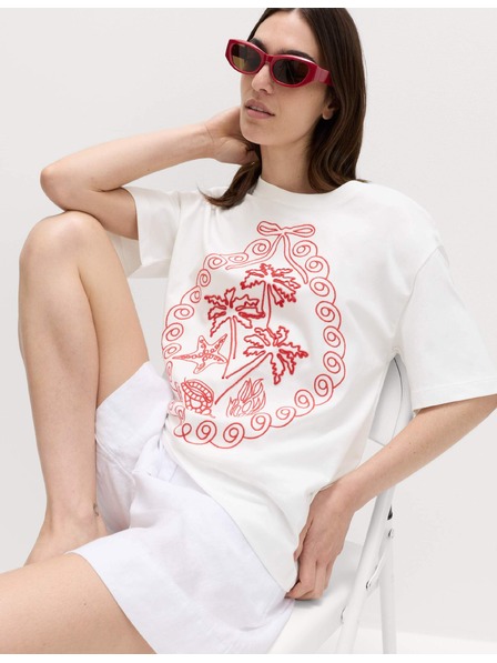 Marks & Spencer Oversized tričko s grafikou z čisté bavlny Marks & Spencer bílá