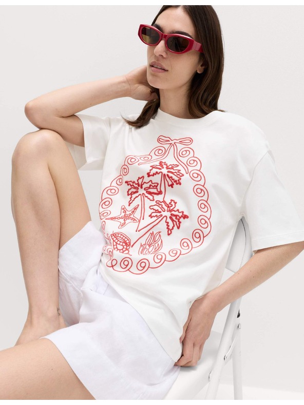 Marks & Spencer Oversized tričko s grafikou z čisté bavlny Marks & Spencer bílá