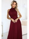 numoco VERONICA luxusní dlouhé šaty s brokátovým akcentem a elegantním střihem - vínové