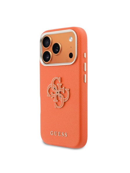 Guess Guess PU Grained 4G Resin Metal Logo Zadní Kryt pro iPhone 17 Pro Orange