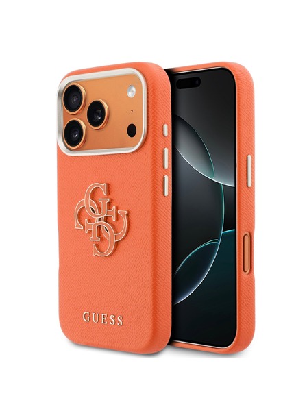 Guess Guess PU Grained 4G Resin Metal Logo Zadní Kryt pro iPhone 17 Pro Max Orange