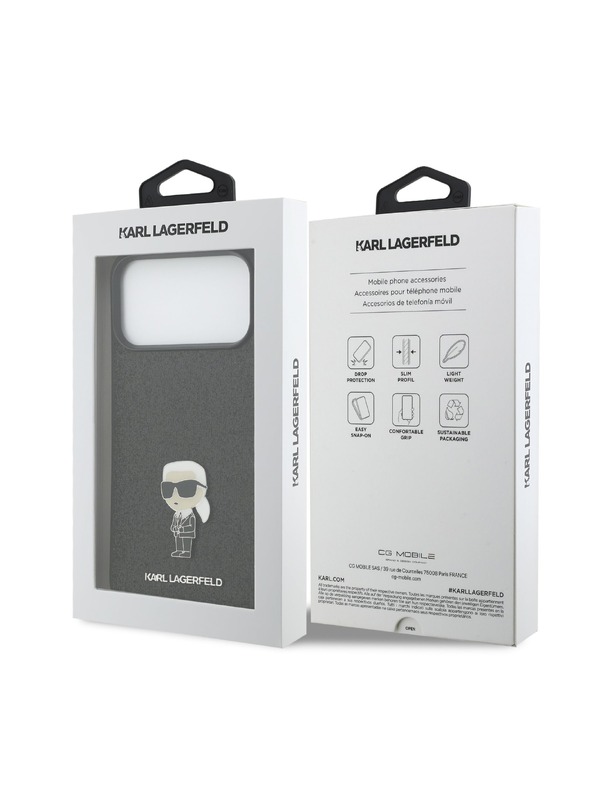 Karl Lagerfeld Karl Lagerfeld Fixed Glitter Metal Ikonik Zadní Kryt pro iPhone 17 Pro Max Black