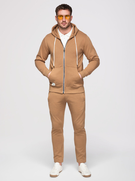 Ombre Clothing Pánská tepláková souprava: mikina s kapucí a rozepínáním + kalhoty s rovnými nohavicemi – hnědá V2 Z23 Ombre Clothing
