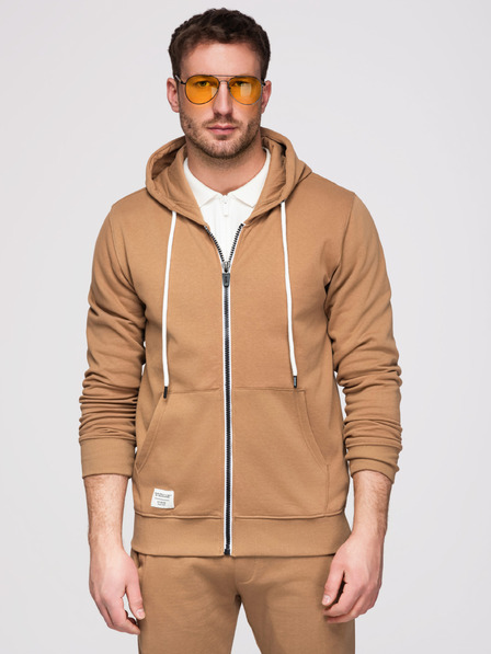 Ombre Clothing Pánská tepláková souprava: mikina s kapucí a rozepínáním + kalhoty s rovnými nohavicemi – hnědá V2 Z23 Ombre Clothing