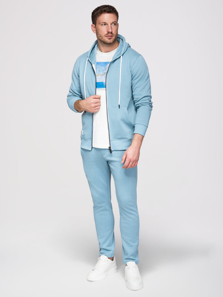 Ombre Clothing Pánská tepláková souprava: mikina s kapucí a rozepínáním + kalhoty s rovnými nohavicemi – světle modrá V7 Z23 Ombre Clothing