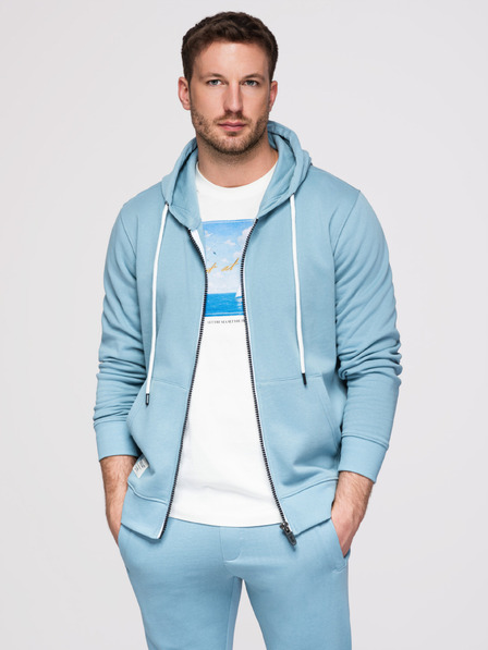 Ombre Clothing Pánská tepláková souprava: mikina s kapucí a rozepínáním + kalhoty s rovnými nohavicemi – světle modrá V7 Z23 Ombre Clothing