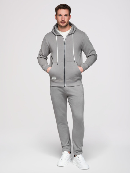 Ombre Clothing Pánská tepláková souprava: mikina s kapucí a rozepínáním + kalhoty s rovnými nohavicemi – šedá V8 Z23 Ombre Clothing