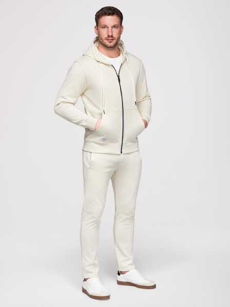Ombre Clothing Pánská tepláková souprava: mikina s kapucí a rozepínáním + kalhoty s rovnými nohavicemi – krémová V11 Z23 Ombre Clothing