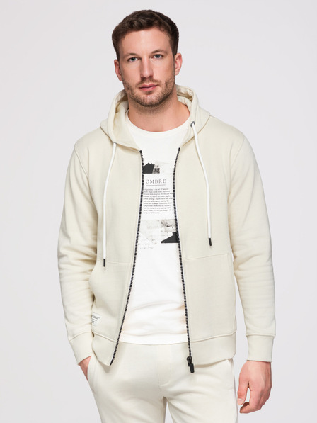 Ombre Clothing Pánská tepláková souprava: mikina s kapucí a rozepínáním + kalhoty s rovnými nohavicemi – krémová V11 Z23 Ombre Clothing