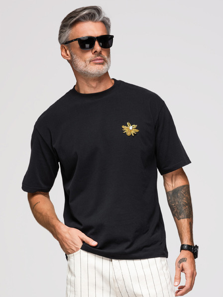 Ombre Clothing Pánské tričko volného střihu s aplikací včely na hrudi – slonová kost V1 OM-TSCT-0275 Ombre Clothing