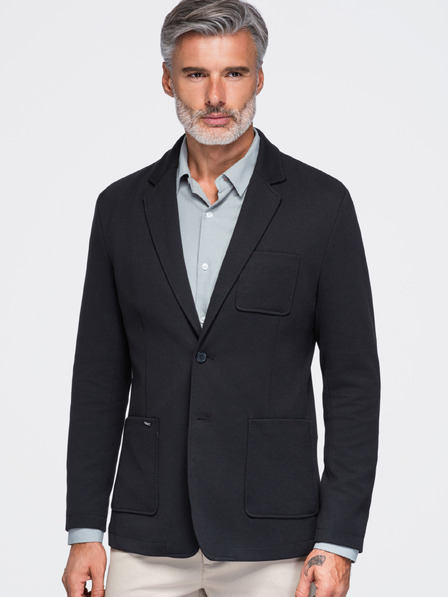 Ombre Clothing Pánské sako SLIM z úpletu s jemnou strukturou – černé V2 M165 Ombre Clothing