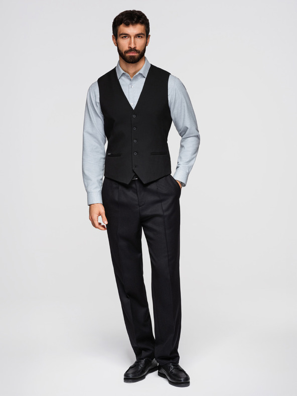 Ombre Clothing Klasická pánská elegantní vesta s rybí kostkou, střih SLIM FIT – V3, černá V65 Ombre Clothing