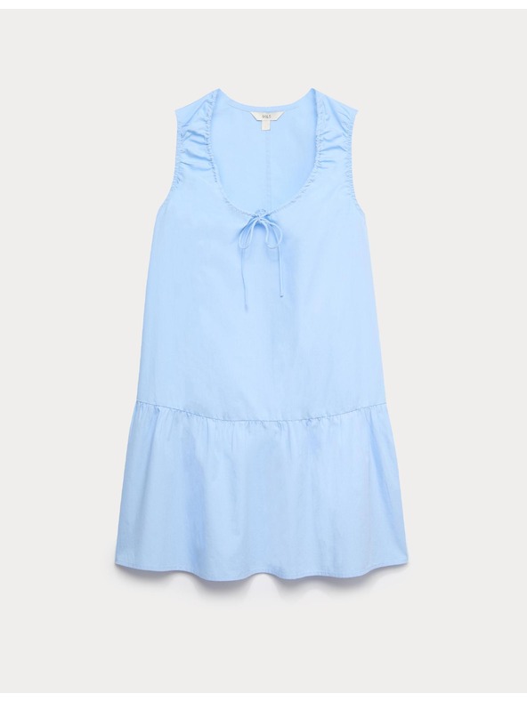 Marks & Spencer Vrstvené mini šaty s vázáním u krku, z čisté bavlny Marks & Spencer modrá