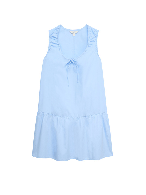 Marks & Spencer Vrstvené mini šaty s vázáním u krku, z čisté bavlny Marks & Spencer modrá