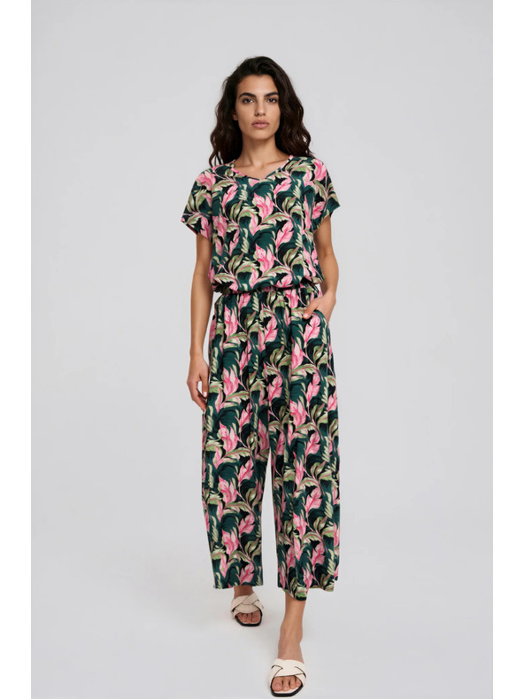 Moodo Zelené květované culottes kalhoty
