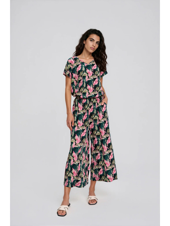 Moodo Zelené květované culottes kalhoty