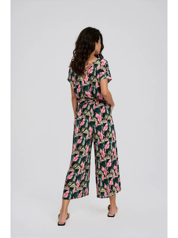 Moodo Zelené květované culottes kalhoty