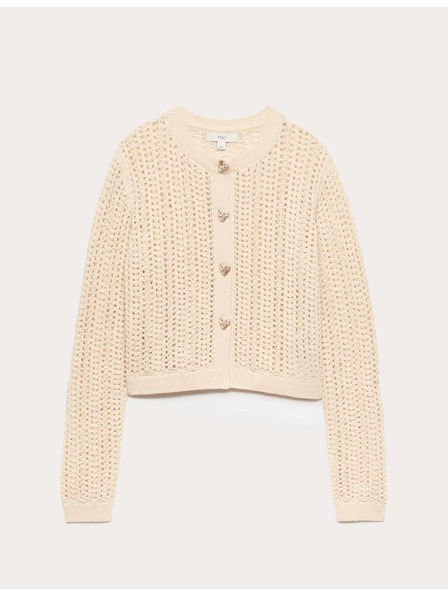 Marks & Spencer Kardigan s texturou úzkého střihu ze směsi bavlny Marks & Spencer smetanová