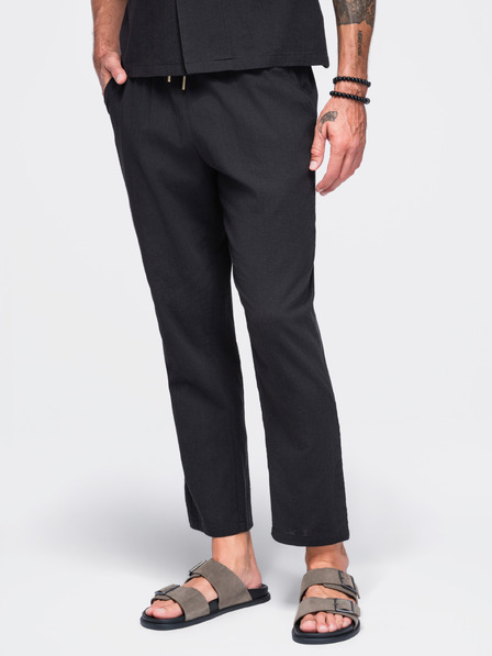 Ombre Clothing Lehké pánské strukturované bavlněné kalhoty – černé V2 OM-PACP-0312 Ombre Clothing