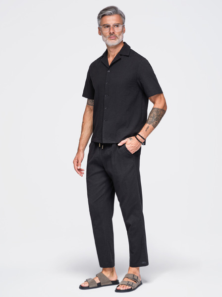 Ombre Clothing Lehké pánské strukturované bavlněné kalhoty – černé V2 OM-PACP-0312 Ombre Clothing
