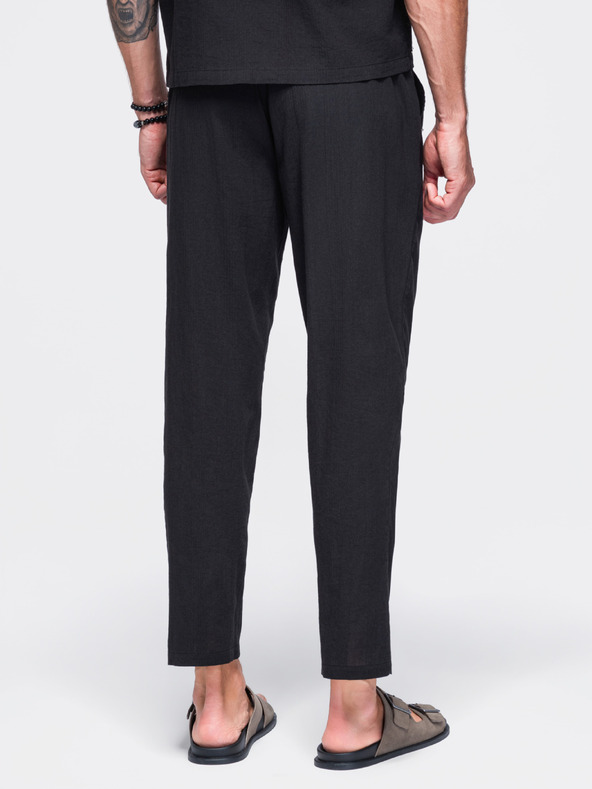 Ombre Clothing Lehké pánské strukturované bavlněné kalhoty – černé V2 OM-PACP-0312 Ombre Clothing