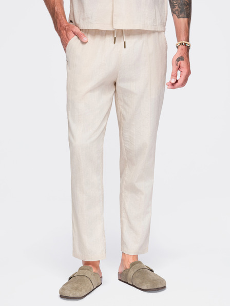 Ombre Clothing Pánské lehké strukturované bavlněné kalhoty – krémové V3 OM-PACP-0312 Ombre Clothing