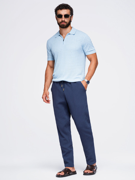Ombre Clothing Pánské bavlněné strukturované kalhoty REGULAR FIT – tmavě modré V1 OM-PACP-0310 Ombre Clothing