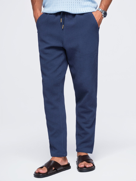 Ombre Clothing Pánské bavlněné strukturované kalhoty REGULAR FIT – tmavě modré V1 OM-PACP-0310 Ombre Clothing