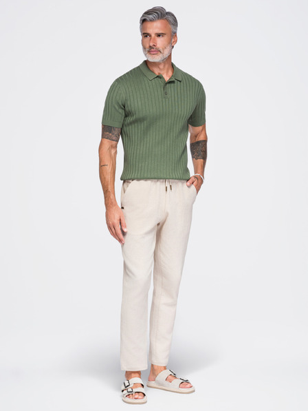 Ombre Clothing Pánské bavlněné kalhoty se strukturovaným střihem REGULAR FIT – slonová kost V2 OM-PACP-0310 Ombre Clothing